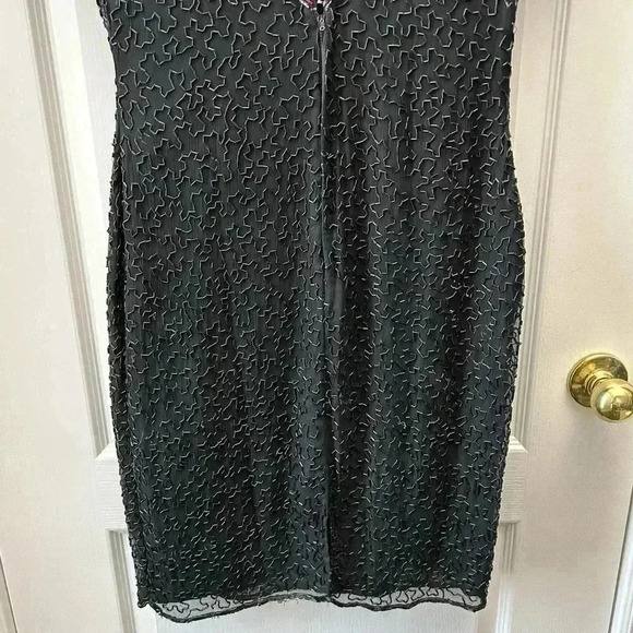 SCALA Sequin Beaded Cocktail Evening Dress Black Multi Colour Open  Back Medium - Picture 9 of 15